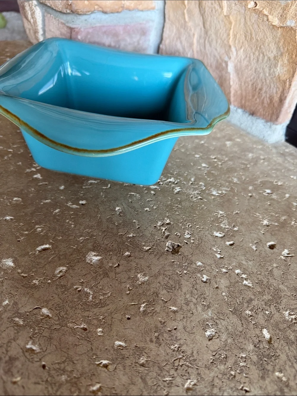 Southern Living At Home Turquoise Stoneware Square Dip Bowl with Flared Rim